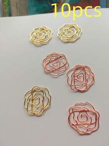 10/20pcs Rose Gold Metal Bookmarks, Floral Shaped Stationery Creative Student Gifts Paper Clips - Rose Paperclip - View 7