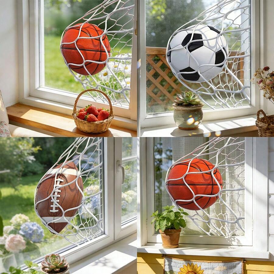 1/3 miếng dán cửa kính hoạt hình hình quả bóng thể thao sáng tạo, hình dán cửa kính chủ đề bóng rổ, bóng đá, bóng chuyền, lưới chắn bóng, có thể tháo rời, dùng trang trí cửa kính phòng trẻ em, phòng chơi, quán bar thể thao.