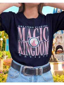 Women Orlando Florida Magic Kingdom EST 1971 Castle Graphic Tee Oversize Short Sleeve Crew Neck White Vacation Travel Casual Tshirt - 寶藍色 - 查看 9