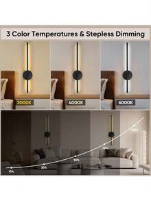 1 pieza Lámpara de pared LED minimalista nórdica moderna, luz nocturna, adecuada para dormitorio, sala de estar, 3 colores ajustables, recargable, tipo C, lámpara de pared montada, superficie comercial antioxidante, adecuada para dormitorio, sala de estar, cafetería, pasillo, decoración de pared y lámpara de pared de hotel, decoración de pared de fondo de TV 2200mAh - Lámpara de pared con tira LED y control remoto - Ver 3
