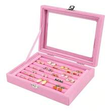 2pcs 7-Slot Velvet Jewelry Earring Storage Box With Transparent Lid, Jewelry Display Tray - Multicolor - View 7
