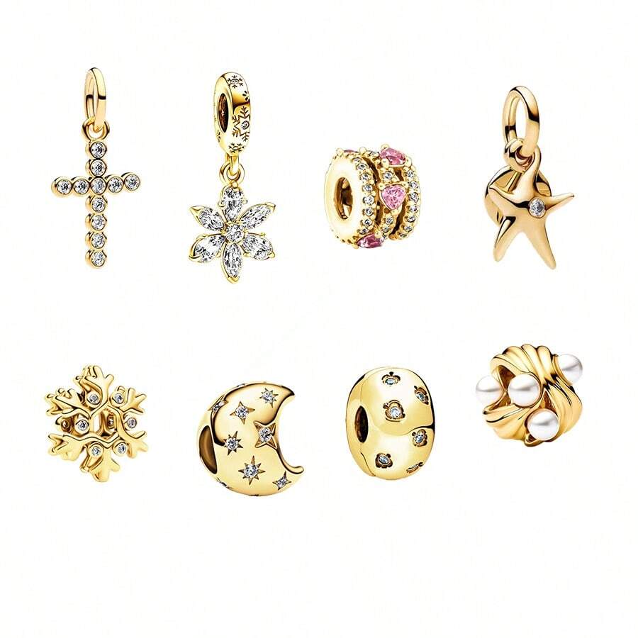 1 hạt charm mạ vàng hình ngôi sao, mặt trăng và đại dương dùng để trang trí vòng tay. - Nhiều màu - Xem 1