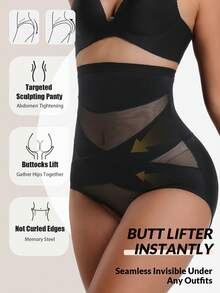 1pc High Waist Shaping Panties, Women Tummy Control Shapewear Waist Cincher Bodysuit Shorts - Black - View 6