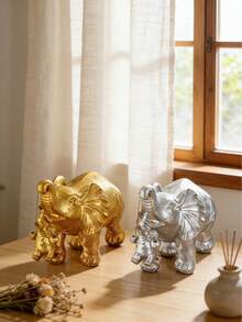 Estatua de elefante de buen augurio - Elegante estilo dorado/plateado, escultura de resina con decoración dorada/plateada, decoración de arte moderno adecuada para estantería, sala de estar, oficina y cafetería; decoración del hogar exquisita; decoración del hogar simbólica para mejorar el ambiente interior. Regalo de vacaciones - Multicolor 3 - Ver 3