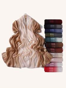 1pc Women's Ombre Striped Pleated Scarf, Fashion Versatile Silk Shawl Hijab - Multicolor - View 1