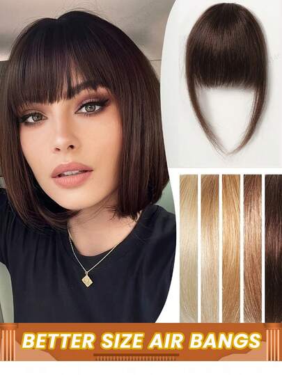 Clip In Bangs For Women Real Human Hair Wispy Bangs Hair Clip With Temples Hairpieces Fake Bangs For Daily Wear Dark Brown Bangs