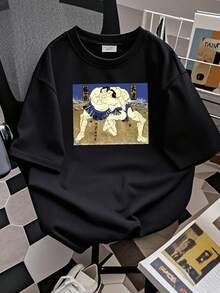 Maglietta da donna con stampa vintage degli anni '70, arte tradizionale giapponese, lottatori di sumo, rara maglietta taglia L - nero - Visualizzare 2
