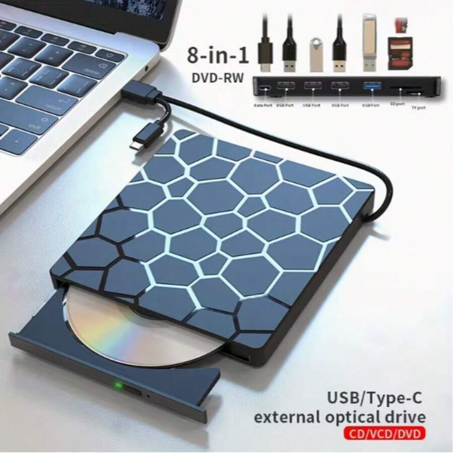 USB 3.0 Burner, 24x CD/Burning Speed, 8x DVD Reading Speed, ,Compact, Battery-Free, Compatible With PC, For  Windows 11/10/8/7, Linux - Read/Write, Burn, Rip, Install Software, Data Backup, USB Expansion, SD Card Reader, DVD/CD/VCD Compatible, Laptop Accessory ,The Best Choice For Home And Office Use.| Modern Aesthetics | Compact Size, External Hard Drive - Black - View 1