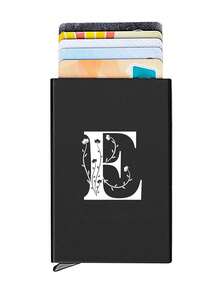 1pc Personalized Laser Engraved 26 Letter Name Card Holder, Aluminum Credit Card Case, Anti-Magnetic RFID Wallet With Auto Pop-Up Card Slot - Black - View 23