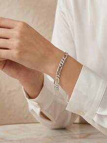 ORSA JEWELS 1 Piece 925 Sterling Silver 14k Gold, 18k Gold 5mm Figaro Chain Bracelet Basic Hand Chain Simple Jewelry For Women, Men Birthdays Celebration And Wedding Party Banquet Gift Low Allergy And Fade Resistant - Multicolor - View 3