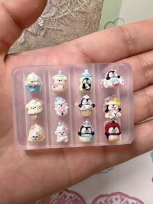 1 pieza Molde de arte de uñas versátil y transparente de silicona con diseños de cachorro lindo, pastel, lazo, gato y pingüino - transparente - Ver 10