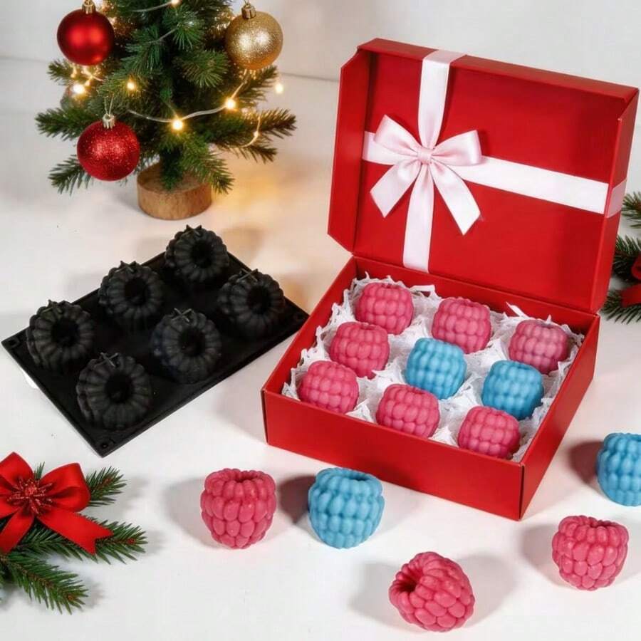 Khuôn bánh mousse mâm xôi cỡ lớn 6 ngăn, khuôn silicon 3D làm bánh sô cô la mâm xôi, khuôn nến hình trái cây. - Đen và trắng - Xem 1