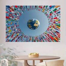 2D Flat Design 1pc World Map Flag Banner - Unified Globe With Flags Of All 194 United Nations Member Countries - Vibrant Colors On Durable Polyester Fabric Background. Suitable For Birthdays Christmas Global Events Classroom And Office - 1PC - 查看 4
