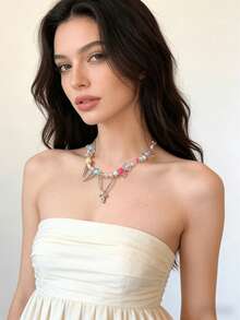 Collar de dopamina Y2K, collar de caramelos coloridos para mujeres, collar decorativo con cuentas de estrellas y lunas, joyería de flores de resina hecha a mano, adecuado para niñas jóvenes - vistoso - Ver 4