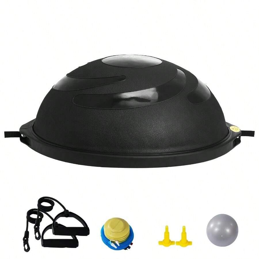 Entrenador de Pelota de Medio Ejercicio, Entrenador de Pelota de Equilibrio de 660 x 200 mm de Capacidad de 680 kg con Bandas de Resistencia y Bomba de Pie, para Gimnasio en Casa, Negro - por defecto - Ver 1