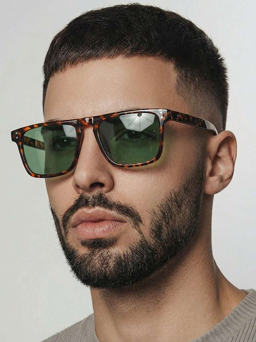 1 par de gafas de moda con montura cuadrada de té y patrón de carey retro de PC para hombres - Multicolor - Ver 1
