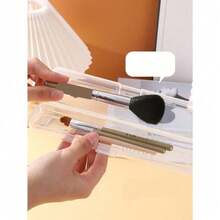 1pc Portable Makeup Brush Holder, Clear Makeup Brush Case, Cosmetic Storage, Storage Box, Makeup Organizer, With Lid Portable Makeup Brush Holder, Dust-Proof Travel Case, Suitable For Eyeshadow, Eyebrow Pencil And Makeup Tools, Makeup Brush Rack - Clear - View 7