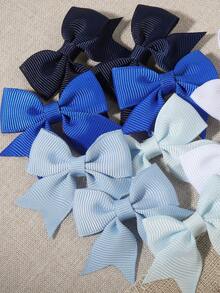 10pcs Mixed Color Bow Hair Clips, Perfect Gift For Kids - Blue - View 2