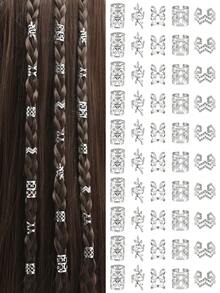 50pcs Alloy Hair Accessories Mix Set, Fantasy Hair Decor, Hair Ties & Clips Suitable For Fantasy Hair Jewelry Decoration - Silver - View 1
