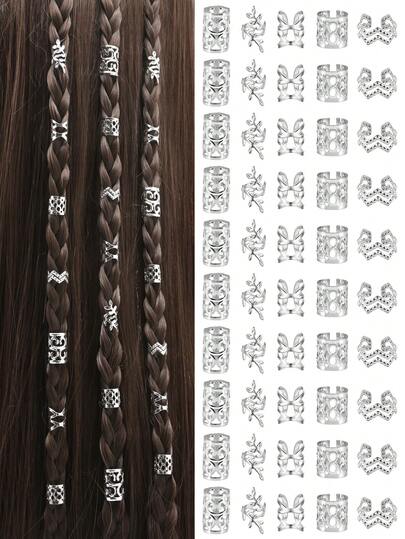 50pcs Alloy Hair Accessories Mix Set, Fantasy Hair Decor, Hair Ties & Clips Suitable For Fantasy Hair Jewelry Decoration