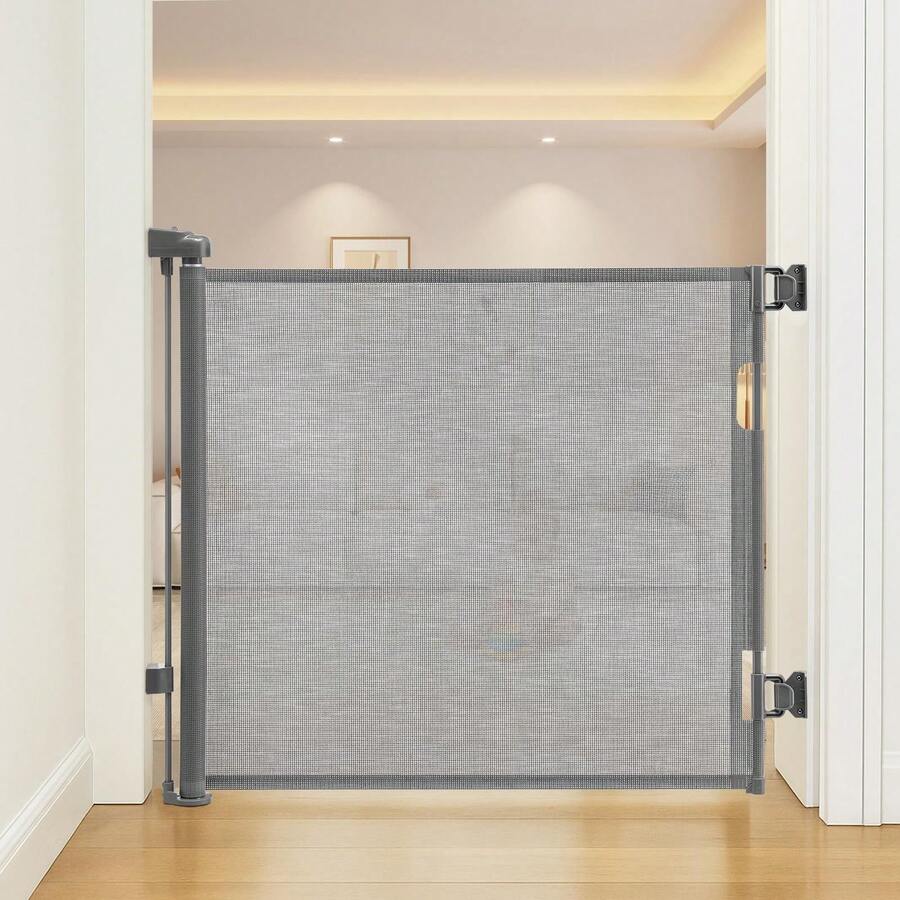 Retractable Stair Gate – 33" Tall Gate With One-Hand Operation For Stairs, Doorways, Hallways & Outdoor Use - Gray - 130cm - View 1