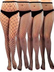 Women's Curve Tights, High Elasticity Skinny Pants, Hollow Fishnet Stockings, Thin Sexy Pantyhose, Y2K Black Sheer Hosiery, Fashionable & Versatile For Daily Wear, Spring/Summer - Black - View 1