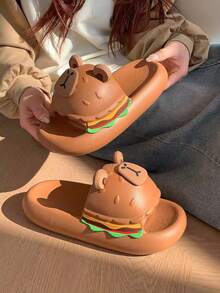 1 đôi dép xăng đan đế dày chống trượt, họa tiết hoạt hình dễ thương dành cho trẻ em, chất liệu EVA, thích hợp cho mùa xuân/hè. - màu nâu - Xem 5