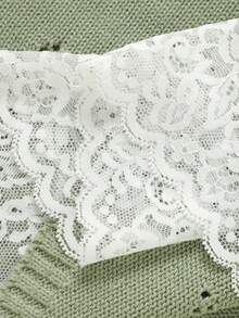 1pc Casual Minimalist Fashion Baby Knitted Blanket, Sweet Lace Patchwork Children's Cozy Throw Blanket, Suitable For All Seasons - Light Green - View 5