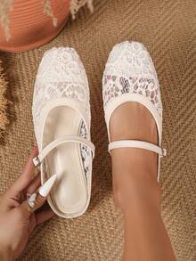 Vielseitige Ballerinas im Urlaubsstil 2026 Atmungsaktive, rückenfreie Mary-Jane-Schuhe mit Schnalle und offener Zehenpartie, flache Ballerinas mit eckiger Spitze, perfektes Geschenk für die Feiertage, Cut-Out - Aprikosenfarben - Übersicht 4