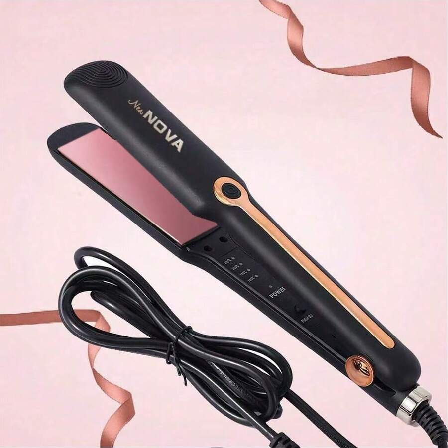 Professional Straightener With Ceramic Plate, Plug And Heat, Quick Temperature Adjustment, For Home And Salon Use, Hair Care Gift - Black - View 1