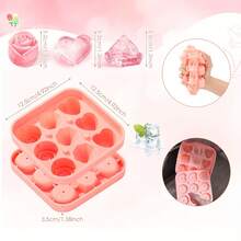 1pc Silicone Ice Cube Tray With Interesting Shapes, Including Rose, Heart, And Square Molds, Suitable For Making Small Diamond Rose Ice Cubes For Beverages, Coffee, Etc. - Multicolor - View 2