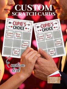 Thẻ cào Cupid's Choice tùy chỉnh, Thẻ cào hẹn hò cá nhân hóa, Trò chơi cào Ngày Valentine với văn bản tùy chỉnh, Thẻ cào cặp đôi lãng mạn, Giấy, In văn bản tùy chỉnh, Bền, Có phong bì, Dành cho các cặp đôi, Người yêu, Ngày Valentine, Kỷ niệm, Hẹn hò, Quà tặng Valentine, Quà tặng kỷ niệm, Trò chơi hẹn hò, Tiệc Valentine, Hoạt động hẹn hò, Ngày Valentine, Kỷ niệm, Sinh nhật - Mảnh duy nhất - Xem 12