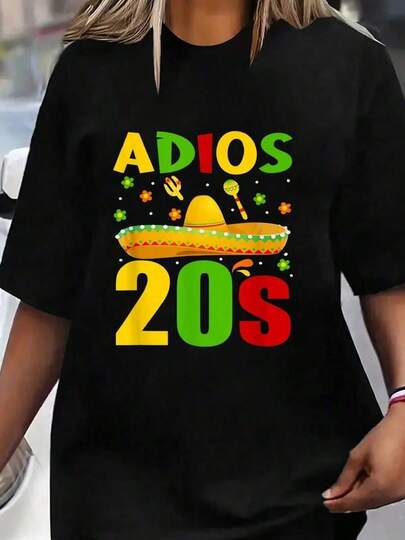 Camiseta de mujer, 30º cumpleaños Fiesta Mexicana Adiós, atuendo de fiesta de los 20s a 30s con estampado de sombrero y maracas, camiseta de manga corta suave y transpirable con cuello redondo para el Cinco de Mayo, disfraz de fiesta de cumpleaños temática española