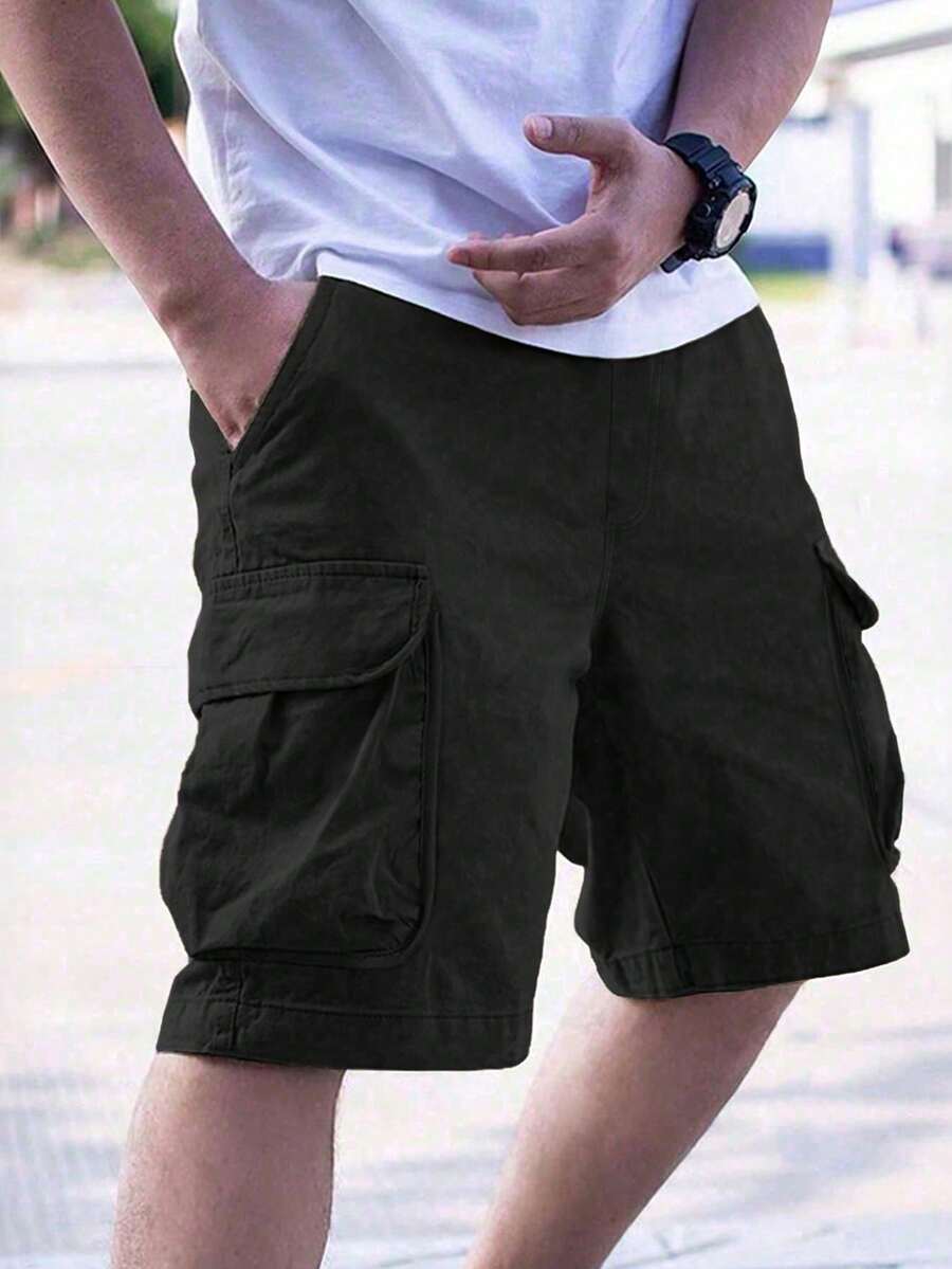 1件装青少年男童休闲夏季运动工装短裤,带口袋,适合户外活动 - 黑色 - 查看 1