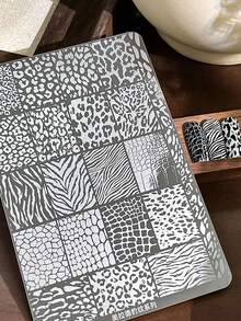 Leopard Print Mixed Graphic Steel Plate With Backing Board, French Cartoon Cat Grid Transfer Nail Art Tool - Multicolor - View 6