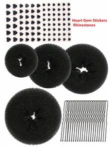 4pcs Hair Bun Shaper Set With Extra-Large, Large, Medium, Small Donut Hair Bun Maker, 20pcs Large Bobby Pins, Cream Color And 84pcs Heart Gem Stickers Rhinestones For Crafts - Multicolor - View 2