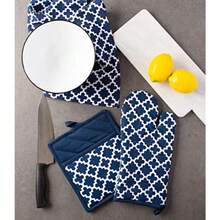 DII Cotton Lattice Oven Mitt 13 x 7" and Pot Holder 9 x 8" Kitchen Gift Set Machine Washable and Heat Resistant for Cooking and Baking-Nautical Blue - Azul Náutico - Ver 6