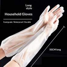 10pcs Extra Long Arm Protection Anti-Oil Splash! PVC Household Gloves/Disposable Kitchen Gloves/Elastic Cuff Protective Gloves - CPE Long-arm Gloves - View 10