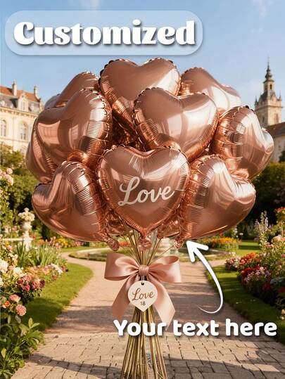 10pcs Custom Party Love Heart Foil Balloons, Wedding Balloons, Birthday Balloons, Suitable For Halloween, Christmas, Easter, New Year, Valentine's Day And Other Major Holiday Events, Customizable With Personal Names, Multiple Colors Available, Mix And Match