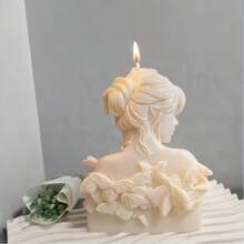 DIY蜡烛模具 侧面女孩香氛蜡烛硅胶模具 背面装饰环氧树脂硅胶模具 发髻蝴蝶女孩石膏水泥硅胶模具，可重复使用且易于脱模 - A - 查看 1
