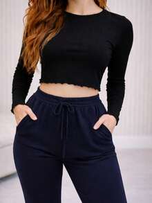 Women's High-Waisted Warm Jogger Pants - Navy Blue - View 2