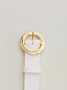 Women's Belt BOLINHA Gold Metal Synthetic Leather Minimalist Fashion Blogger Unisex Daily Use Simple Casual 2024 Popularity Beautiful Season Black White Brown Caramel Pink Current Size Stitched Occasional Versatile Decorative Vintage - trắng - Xem 1