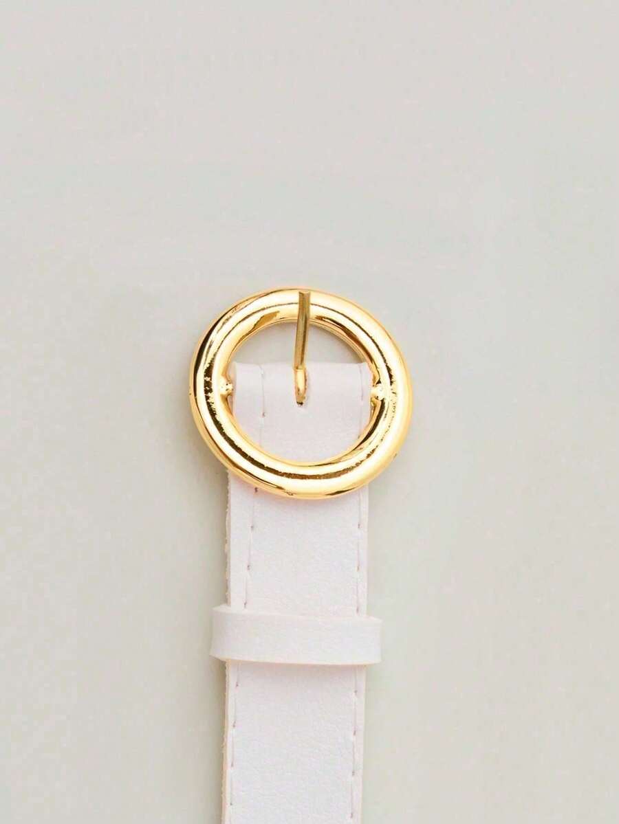 Women's Belt BOLINHA Gold Metal Synthetic Leather Minimalist Fashion Blogger Unisex Daily Use Simple Casual 2024 Popularity Beautiful Season Black White Brown Caramel Pink Current Size Stitched Occasional Versatile Decorative Vintage - trắng - Xem 1