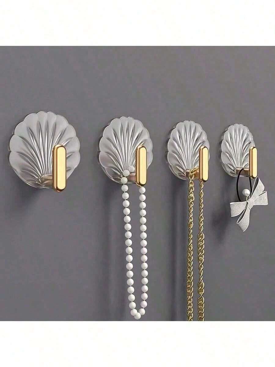 Shell Shaped Wall Hooks, Multi-Purpose Adhesive Hooks For Kitchen, Bathroom, Home Decor, No Drilling Required, With Strong Adhesive Backing For Wall, Bathroom Door, Etc. - Clear - View 1