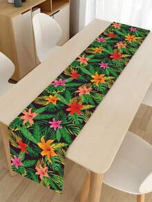 1 buc. Față de masă în stil hawaian, față de masă din poliester cu model floral și frunze de palmier, decor de masă pentru petreceri cu tematică hawaiană, decorațiuni pentru petreceri de nuntă, aniversare, decor de masă pentru plajă de vară, accesorii pentru petreceri hawaiene Luau, față de masă pentru petreceri de interior și exterior, decor pentru sufragerie în bucătărie, decorațiuni de primăvară-vară - Frunze și flori hawaiane verzi - Vizualizare 2