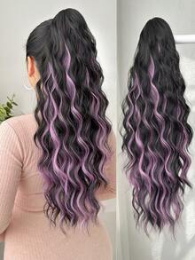 HEYPINK 24 Inch Ombre Linen-Feel Claw Clip Ponytail Hair Extension, Made Of Heat-Resistant Synthetic Fiber, Suitable For Women's Daily Use - Two-Tone - View 2