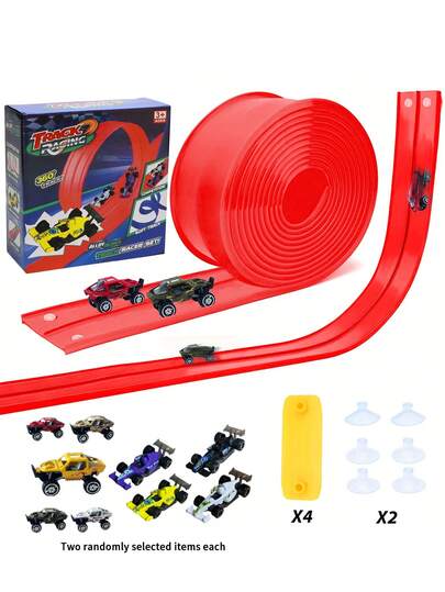 Children's Multi-Player Racing Track DIY Toy Set, Assemble And Connect Interactive Toy Cars With Suction Cups, Portable Roller Design, Durable ABS Material, Dual-Track Racing Track, No Batteries Required, Suitable For Indoor/Outdoor Play, Family Gatherings And Party Activities