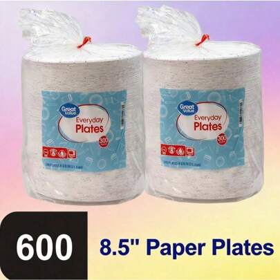 Great Value Disposable Paper Plates, 8.5", 300 Count