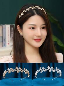 1 chiếc băng đô cài tóc bằng hợp kim trang trí hình lá thanh lịch, phụ kiện đội đầu đa năng phù hợp cho đám cưới, tiệc tùng, làm quà tặng, sử dụng hàng ngày, vương miện công chúa duyên dáng, phụ kiện cô dâu, cosplay, hóa trang, tiệc sinh nhật, phụ kiện ngày Valentine. - Bạc - Xem 1