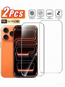 Protector de pantalla de vidrio templado a prueba de golpes compatible con iPhone 17 Pro Max de 6.9 pulgadas (2 paquetes), compatible con 17/16/15/14/13/12/11, resistente a arañazos, compatible con fundas, película HD transparente, diseñado para 17 Pro Max, regalo de cumpleaños de primavera - transparente - Ver 1